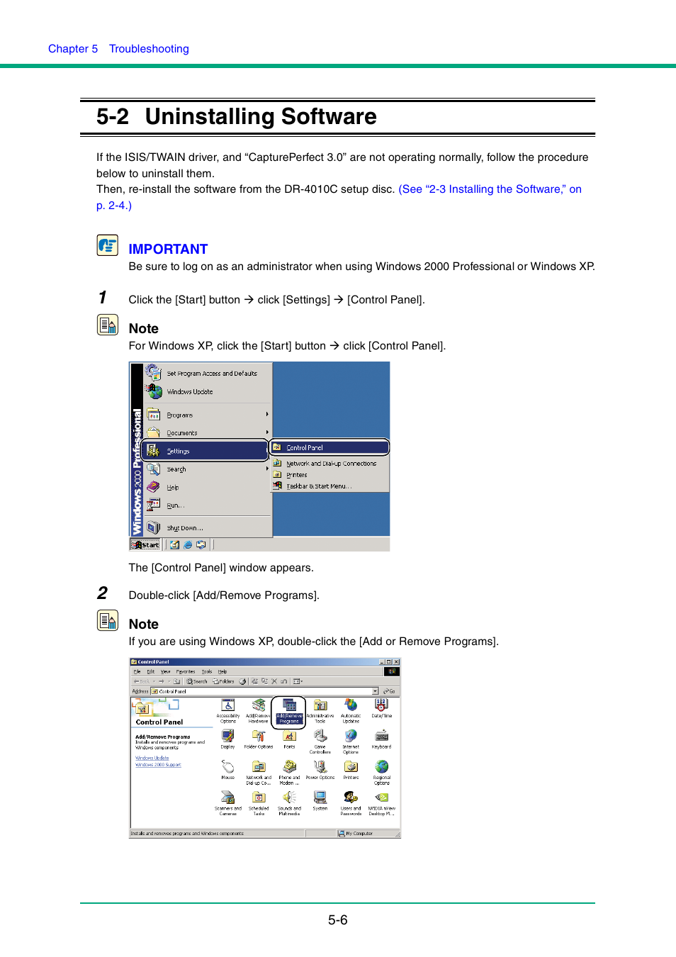 2 uninstalling software, Uninstalling software -6 | Canon DR-4010C User Manual | Page 84 / 142