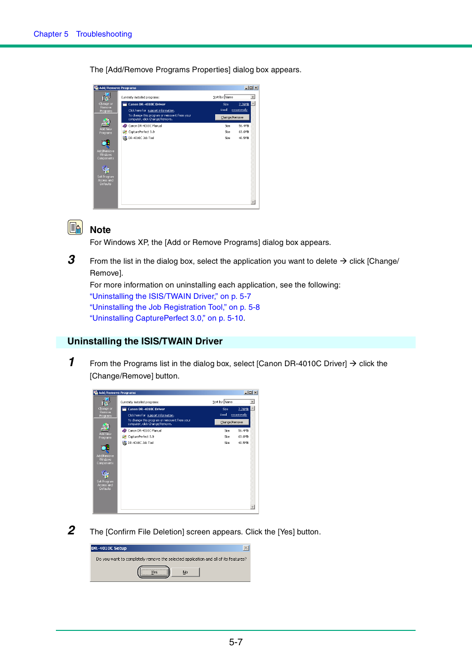 Uninstalling the isis/twain driver, Uninstalling the isis/twain driver -7 | Canon DR-4010C User Manual | Page 85 / 142