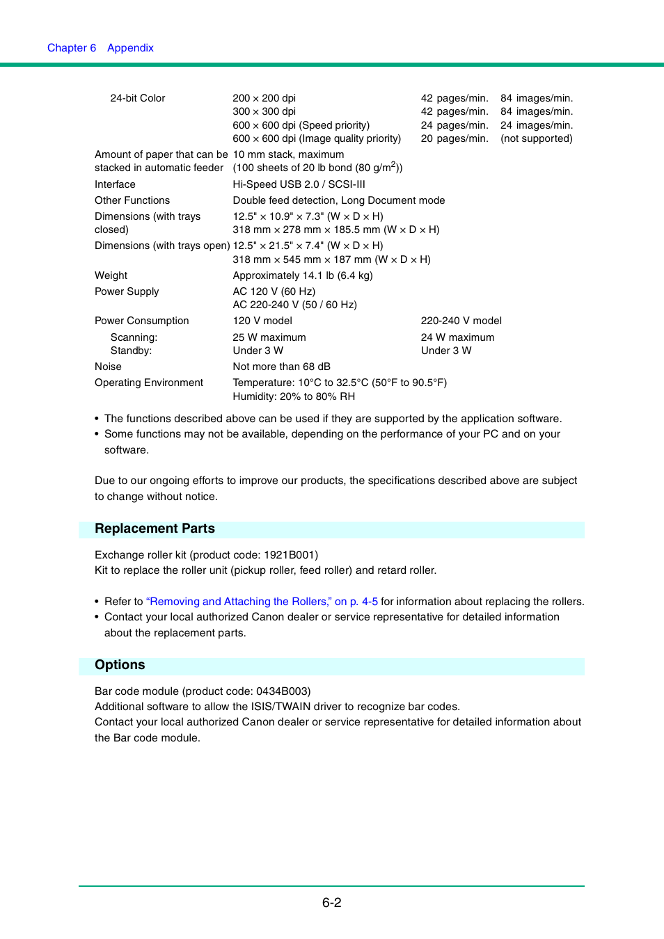 Replacement parts, Options, Replacement parts -2 options -2 | Canon DR-4010C User Manual | Page 91 / 142