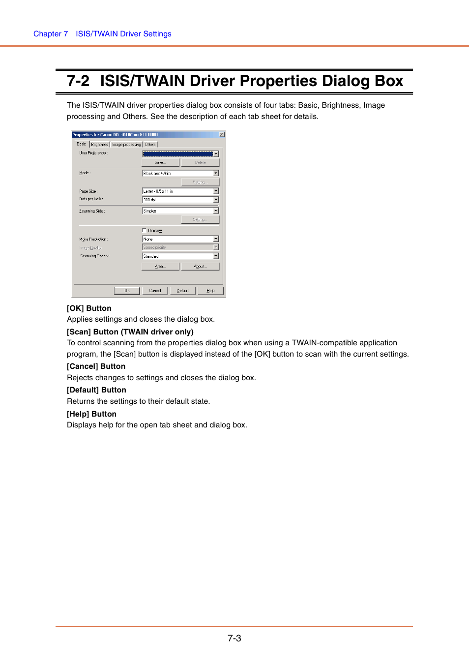 2 isis/twain driver properties dialog box, Isis/twain driver properties dialog box -3 | Canon DR-4010C User Manual | Page 98 / 142