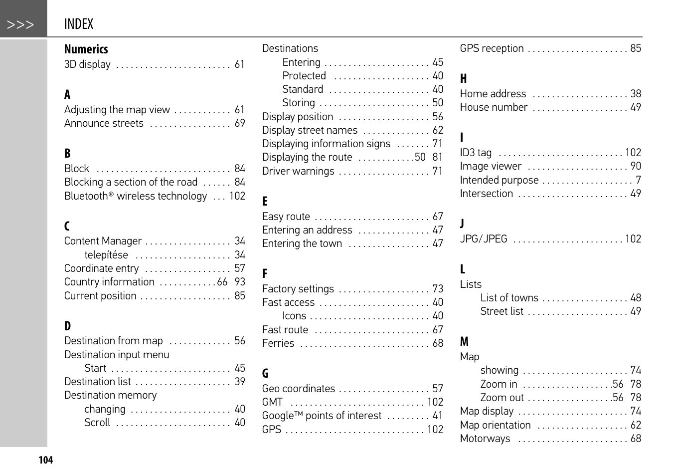 Index | Becker mamba.4 LMU plus User Manual | Page 104 / 110