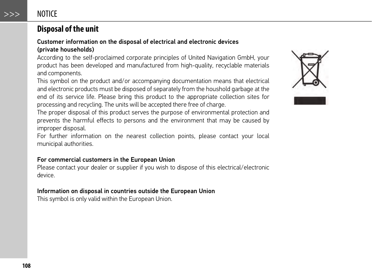 Disposal of the unit, Notice disposal of the unit | Becker mamba.4 LMU plus User Manual | Page 108 / 110