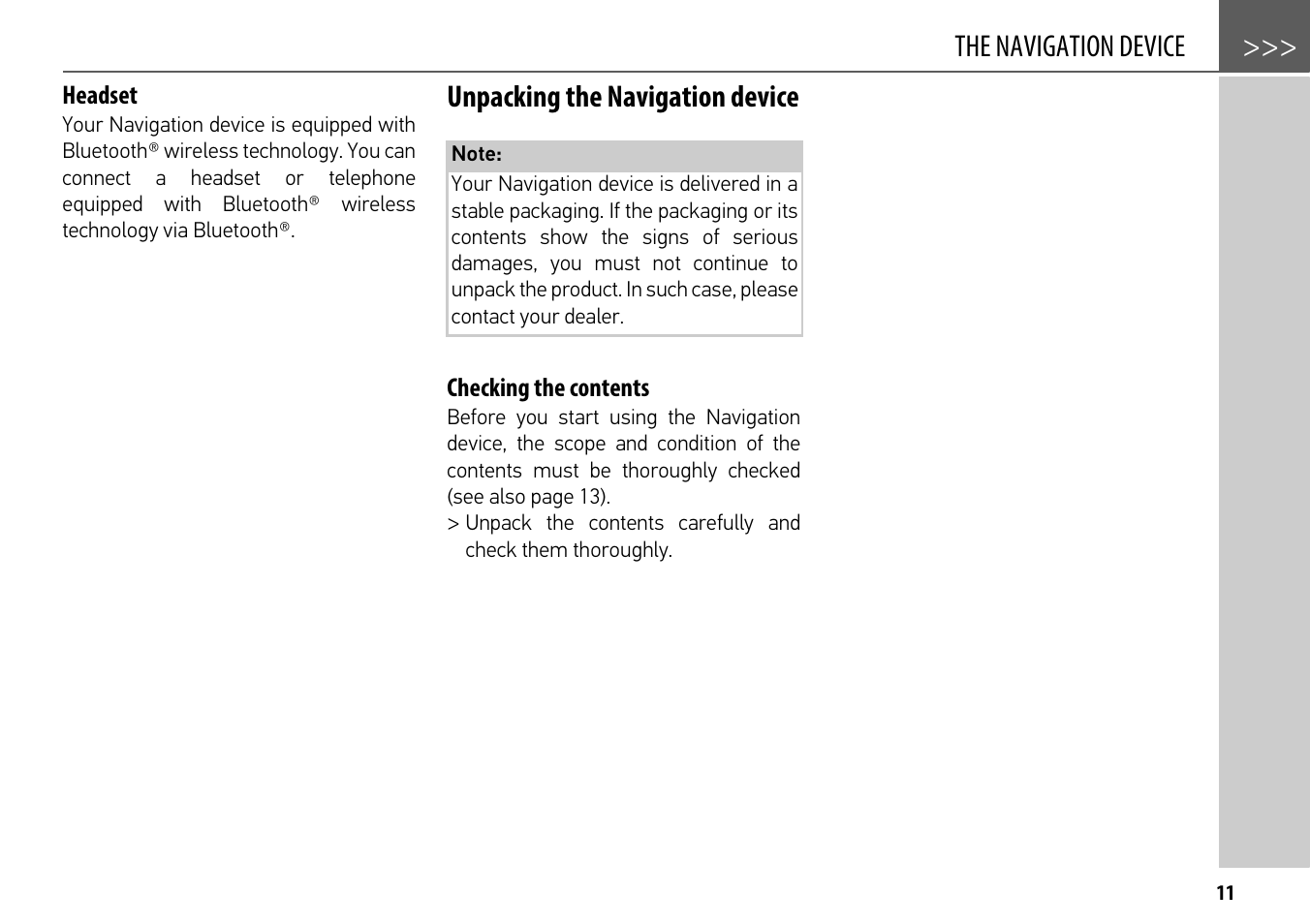 Headset, Unpacking the navigation device, Checking the contents | Unpacking the navi, The navigation device | Becker mamba.4 LMU plus User Manual | Page 11 / 110