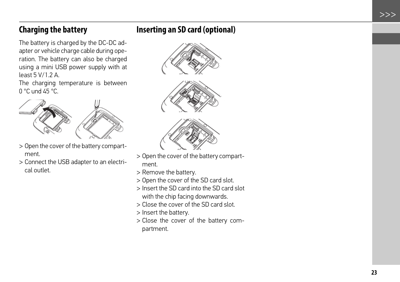 Charging the battery, Inserting an sd card (optional), General | Becker mamba.4 LMU plus User Manual | Page 23 / 110