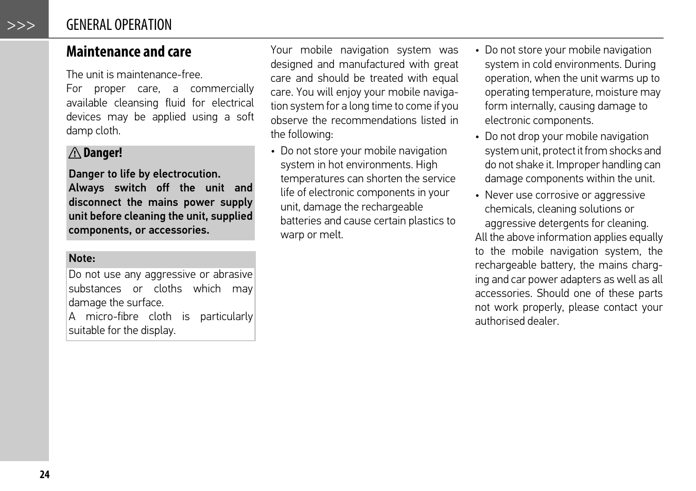 General operation, Maintenance and care, Operation | Danger | Becker mamba.4 LMU plus User Manual | Page 24 / 110