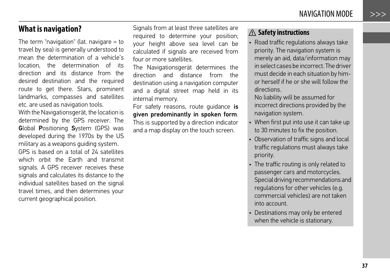 Navigation mode, What is navigation, Safety instructions | Becker mamba.4 LMU plus User Manual | Page 37 / 110