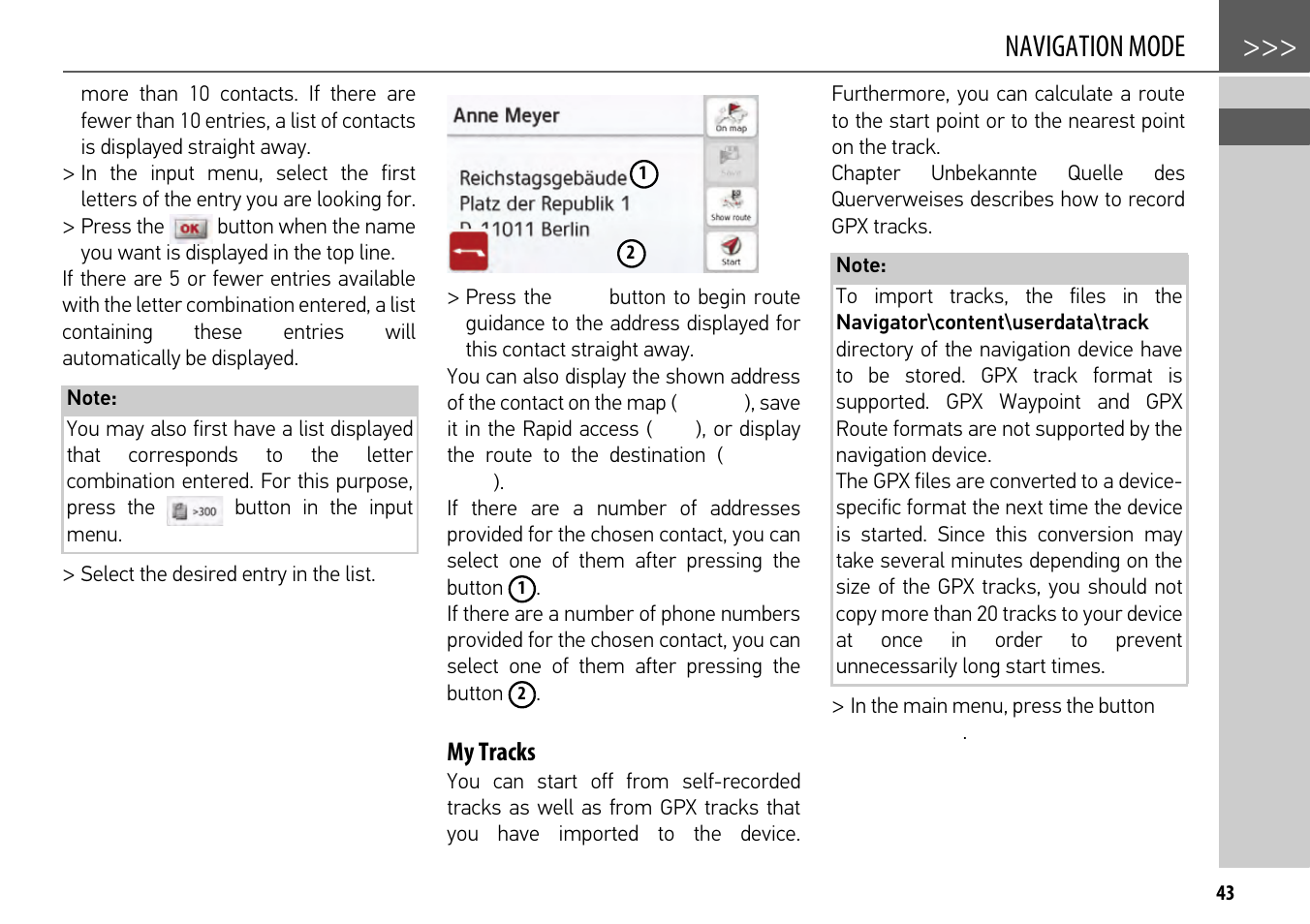 My tracks, Navigation mode | Becker mamba.4 LMU plus User Manual | Page 43 / 110