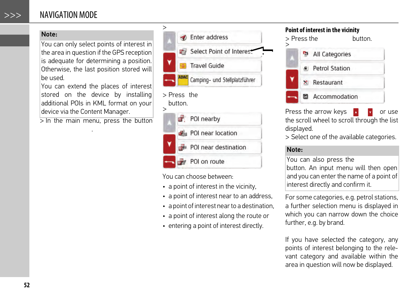 Point of interest in the vicinity, Navigation mode | Becker mamba.4 LMU plus User Manual | Page 52 / 110