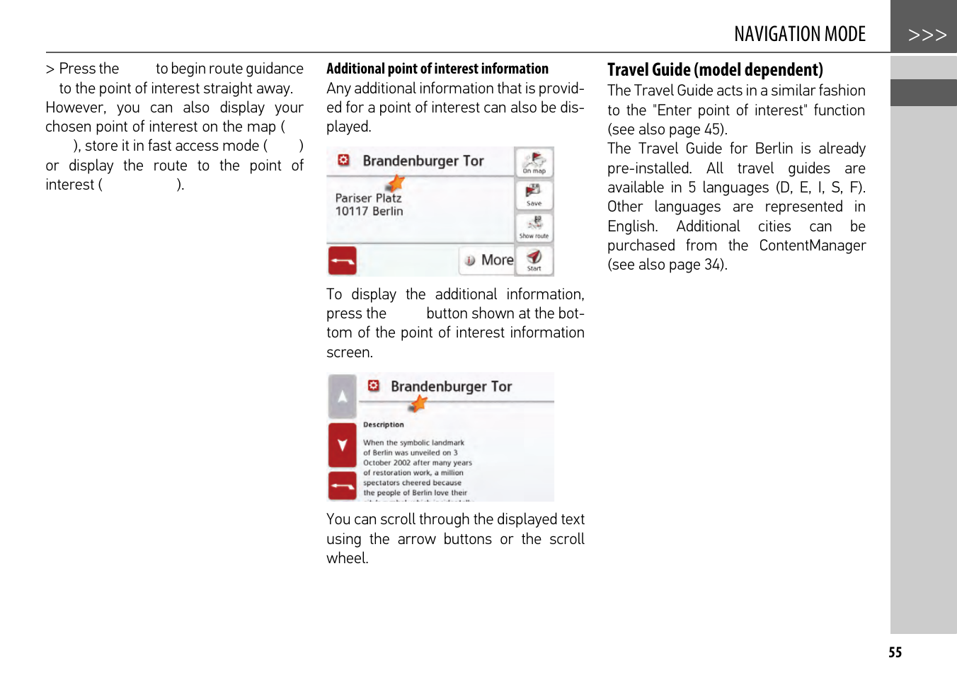 Additional point of interest information, Travel guide (model dependent), Navigation mode | Becker mamba.4 LMU plus User Manual | Page 55 / 110