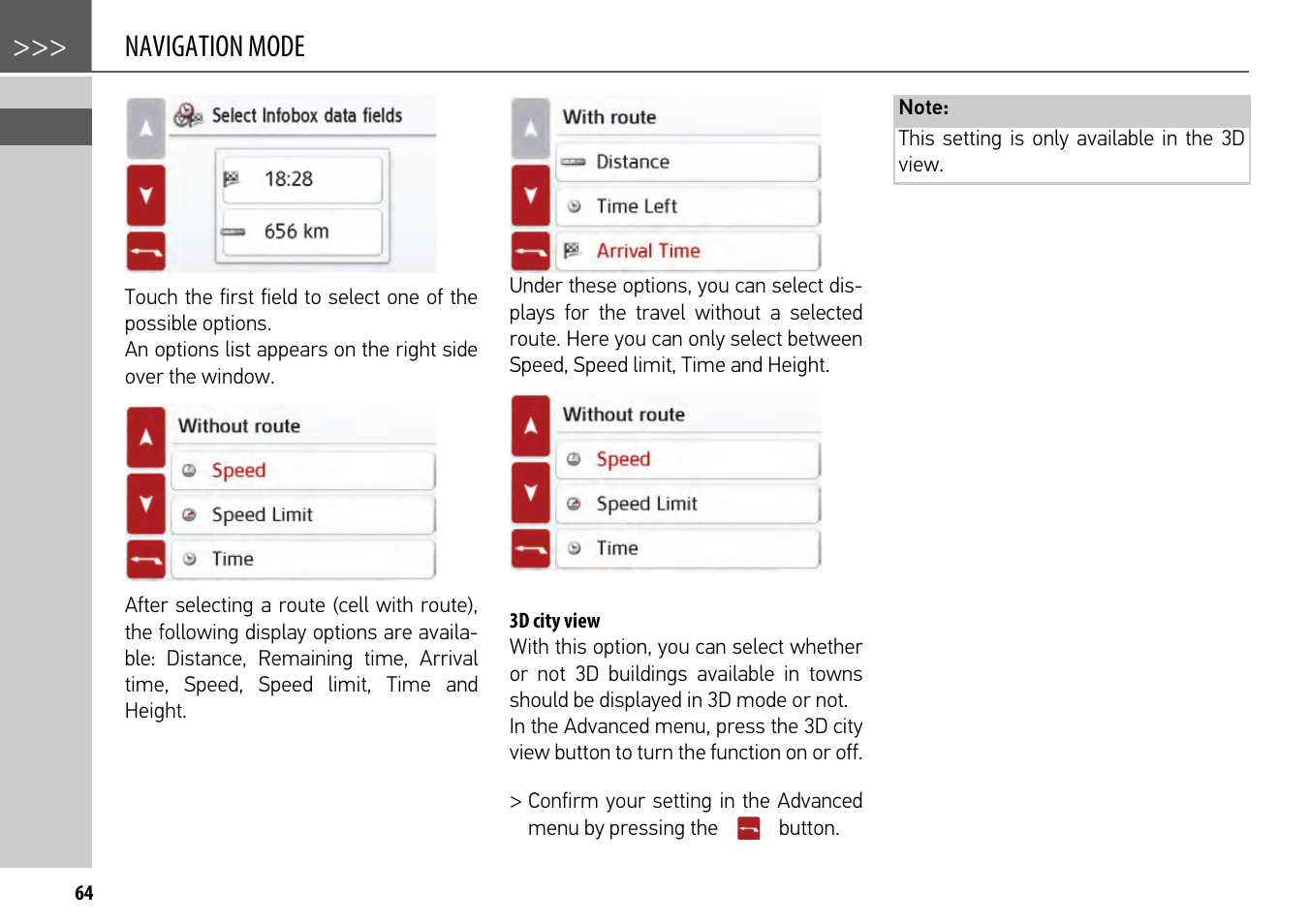 3d city view, Navigation mode | Becker mamba.4 LMU plus User Manual | Page 64 / 110