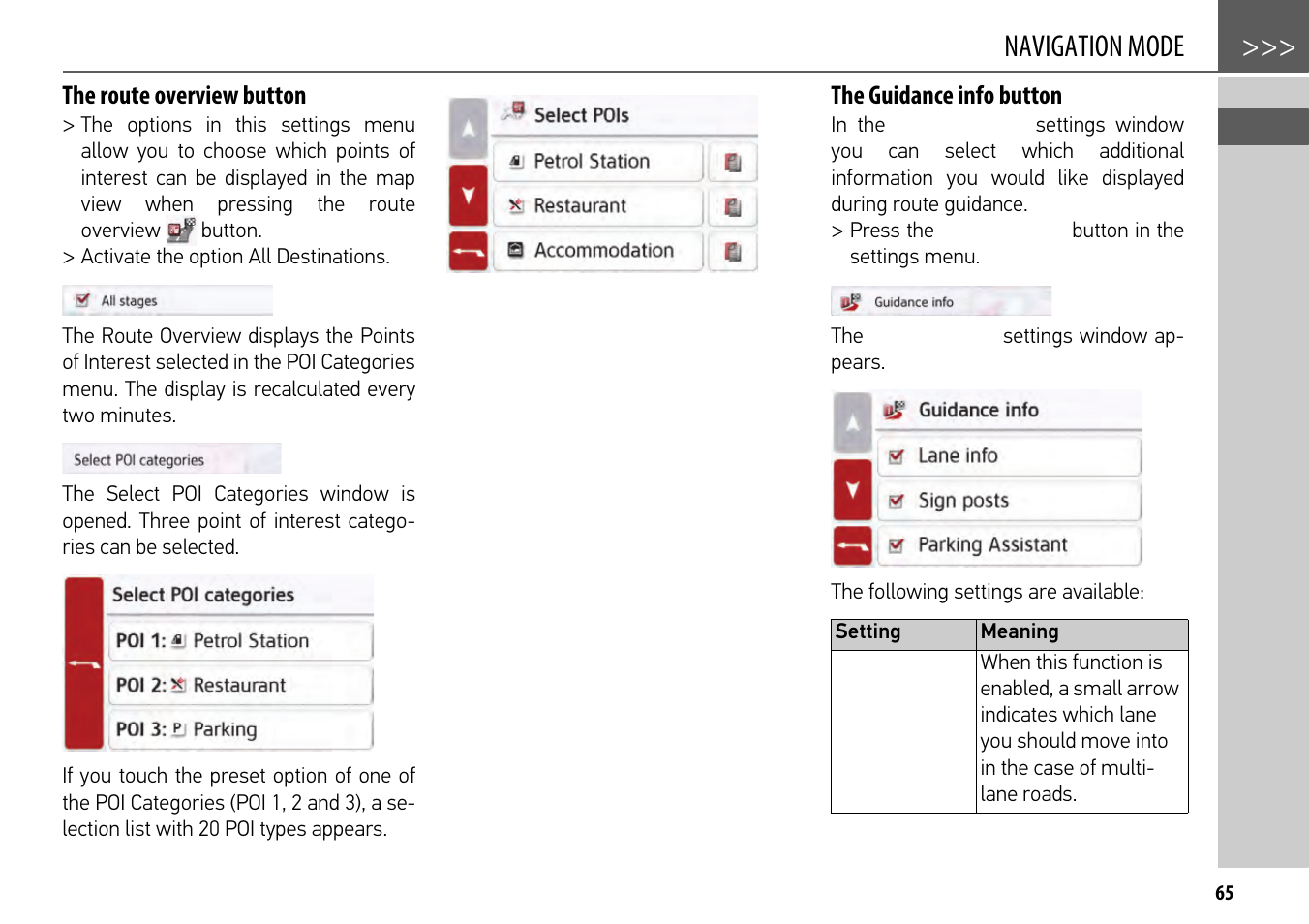 The route overview button, The guidance info button, Navigation mode | Becker mamba.4 LMU plus User Manual | Page 65 / 110