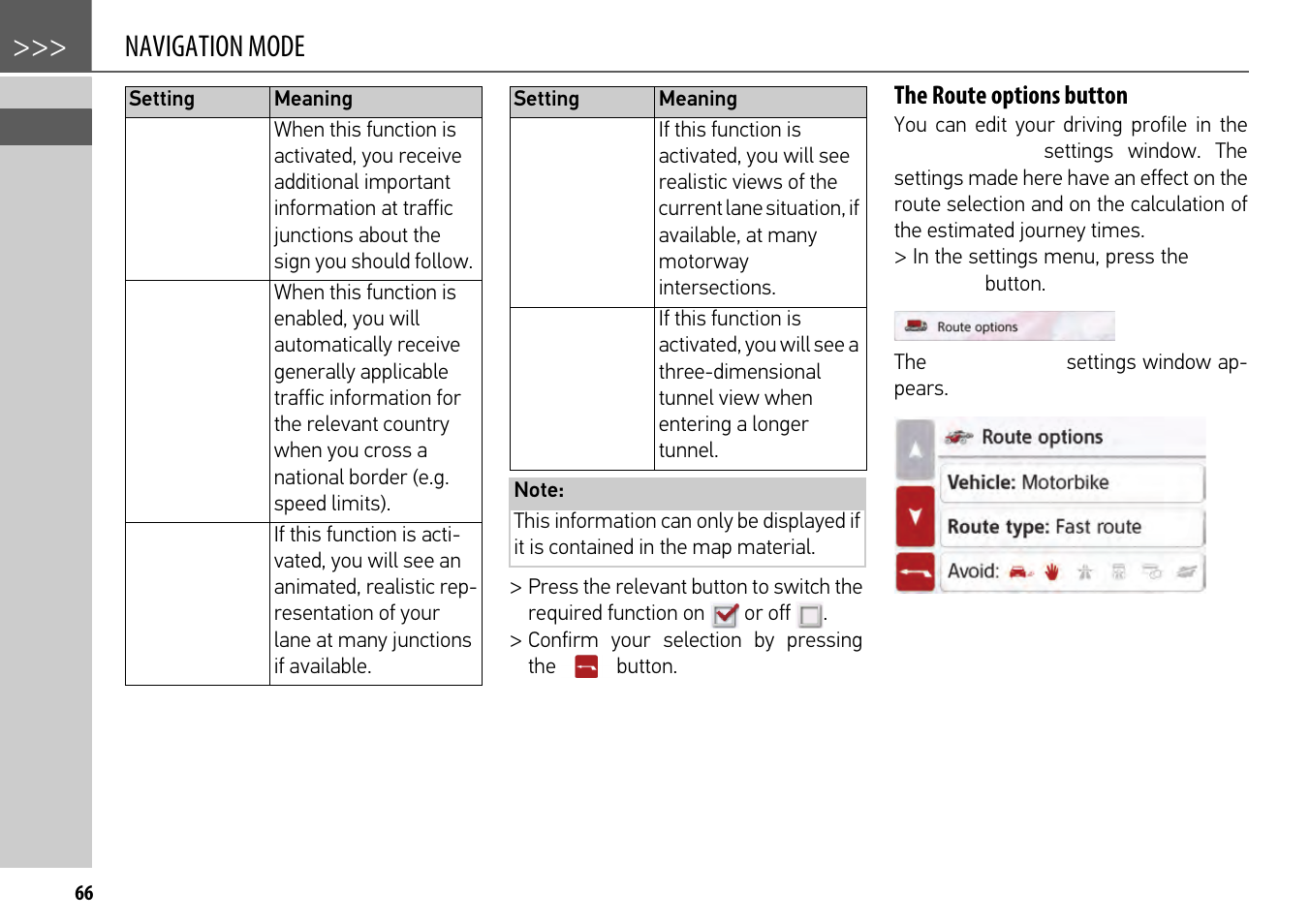 The route options button, Navigation mode | Becker mamba.4 LMU plus User Manual | Page 66 / 110