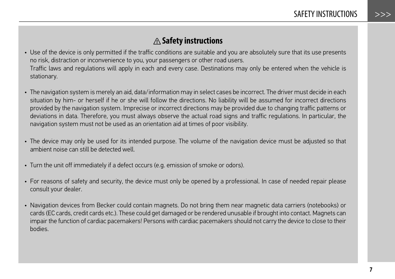 Safety instructions | Becker mamba.4 LMU plus User Manual | Page 7 / 110