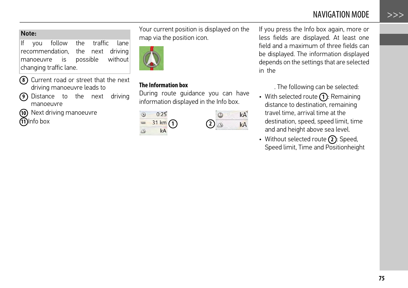 The information box, Navigation mode | Becker mamba.4 LMU plus User Manual | Page 75 / 110