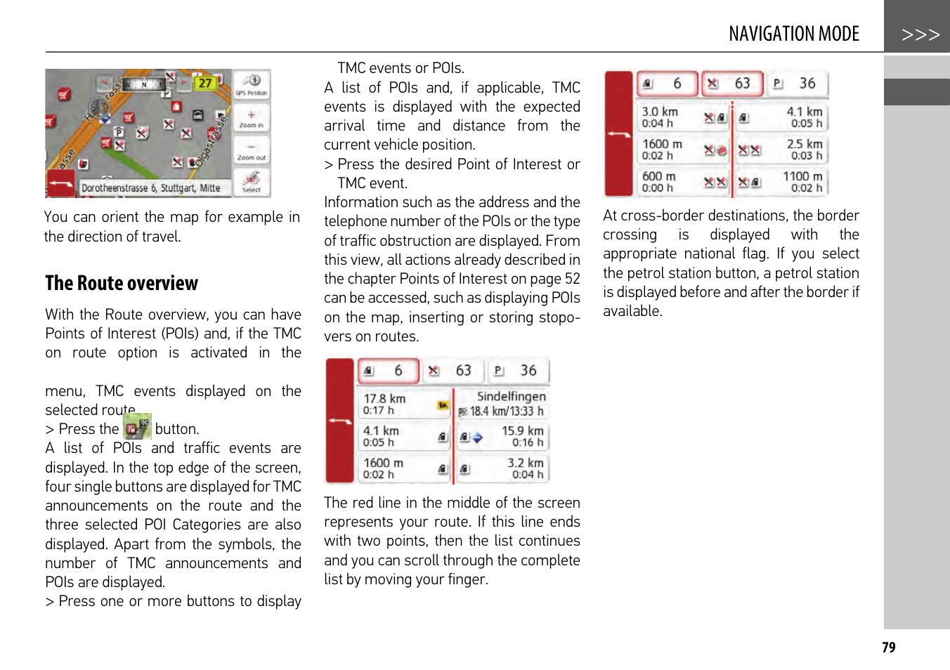 The route overview, Navigation mode | Becker mamba.4 LMU plus User Manual | Page 79 / 110