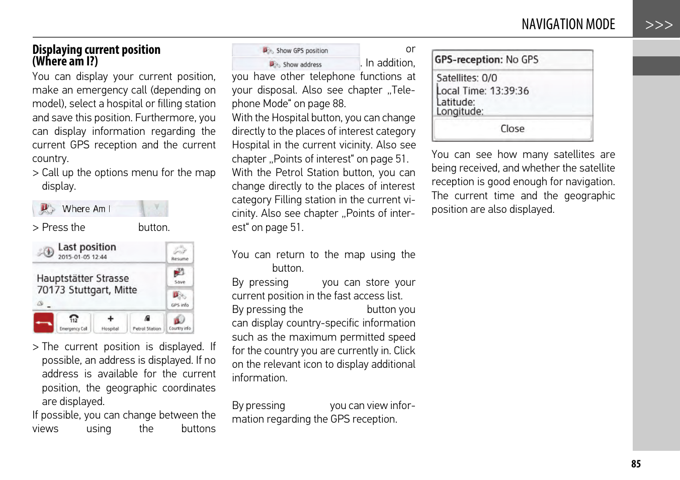 Displaying current position (where am i?), Navigation mode | Becker mamba.4 LMU plus User Manual | Page 85 / 110