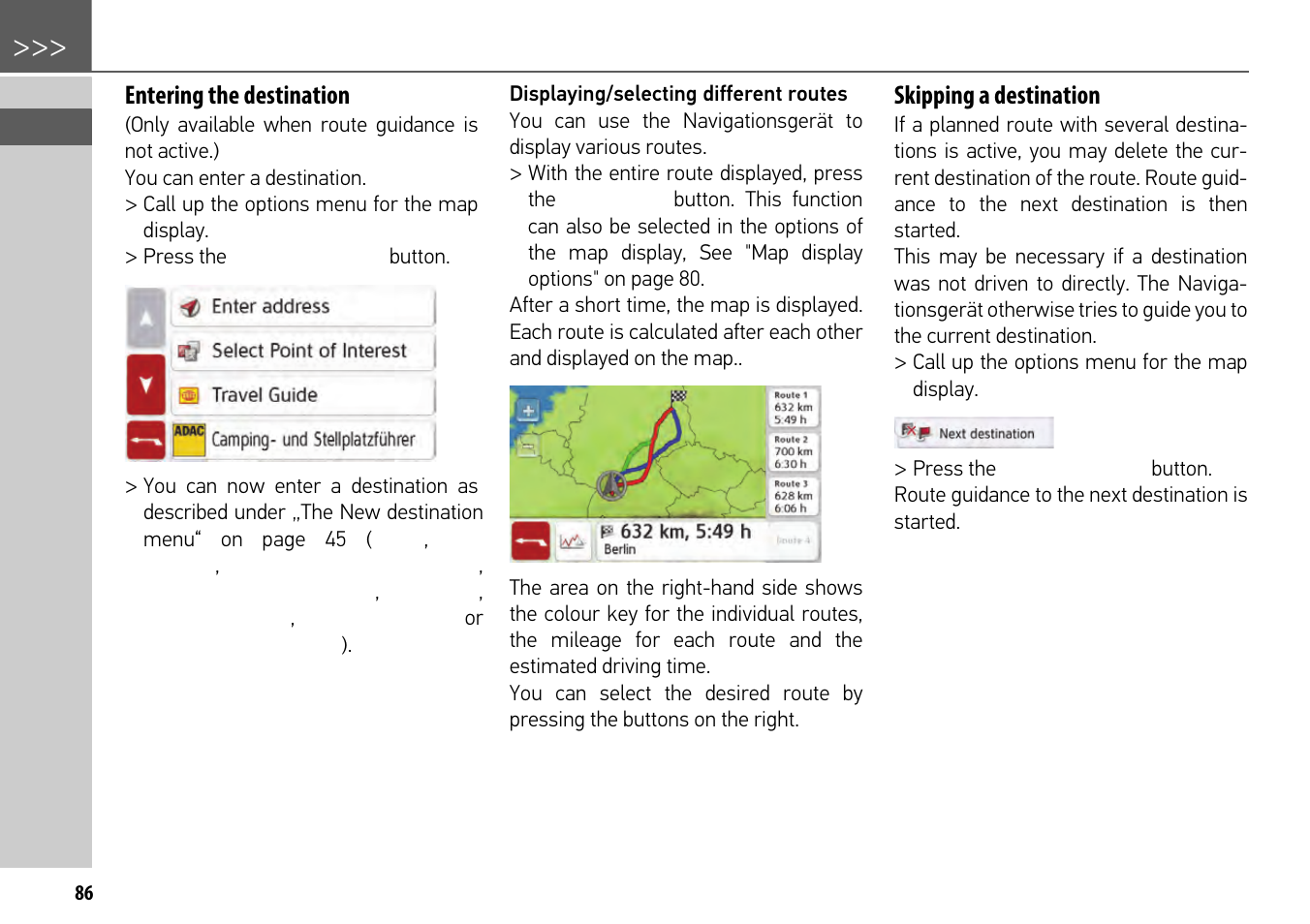 Entering the destination, Skipping a destination, Other addit | Becker mamba.4 LMU plus User Manual | Page 86 / 110