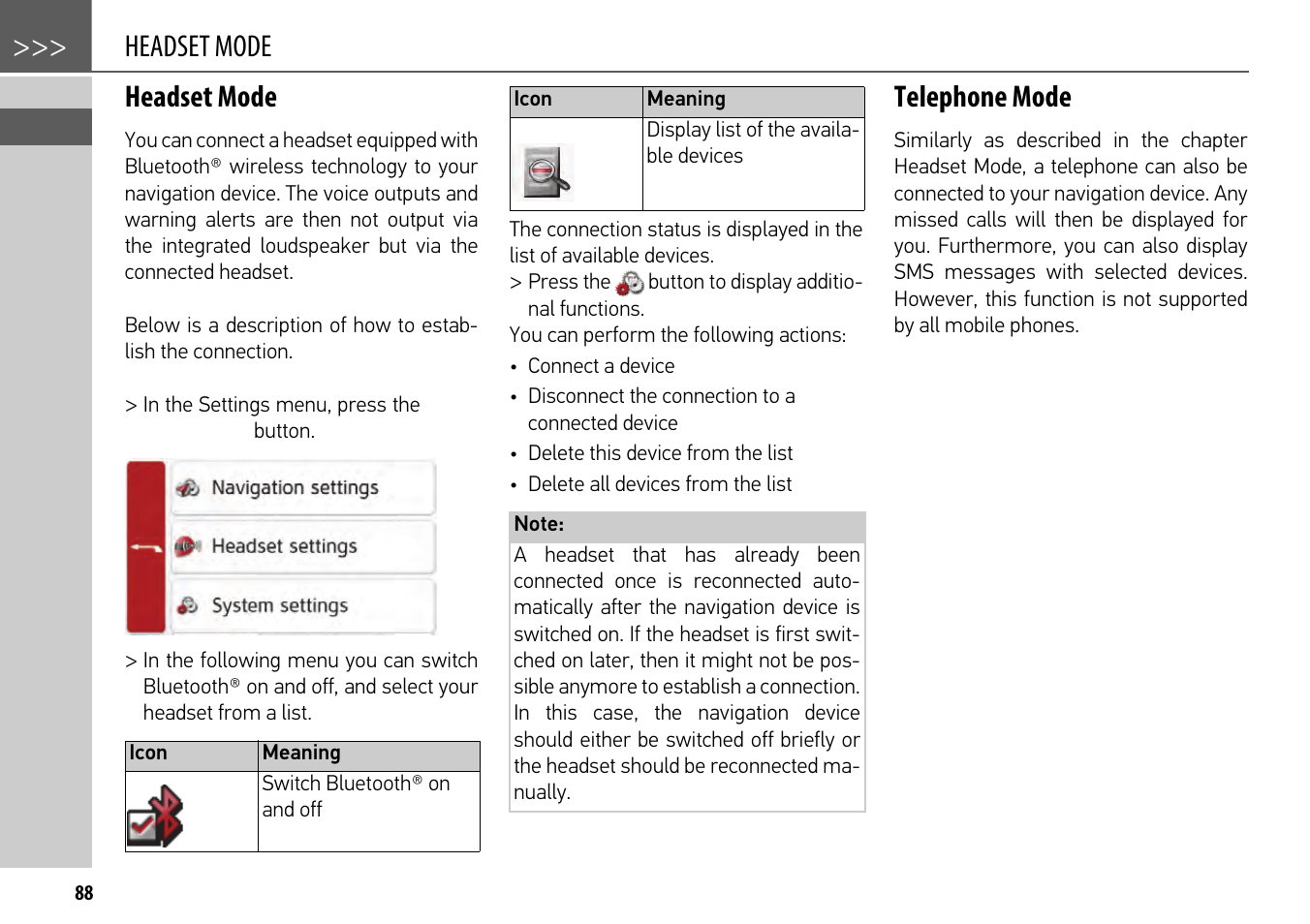 Headset mode, Telephone mode, Disposal. also see chapter „tele- phone mode | Headset mode headset mode | Becker mamba.4 LMU plus User Manual | Page 88 / 110