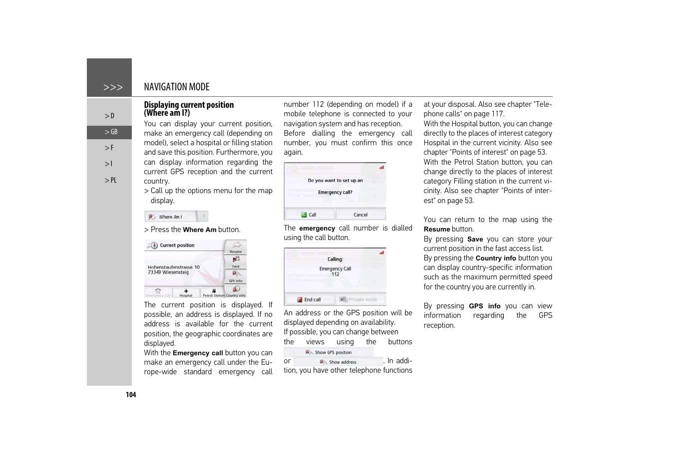 Displaying current position (where am i?), Navigation mode | Becker revo.2 User Manual | Page 104 / 155