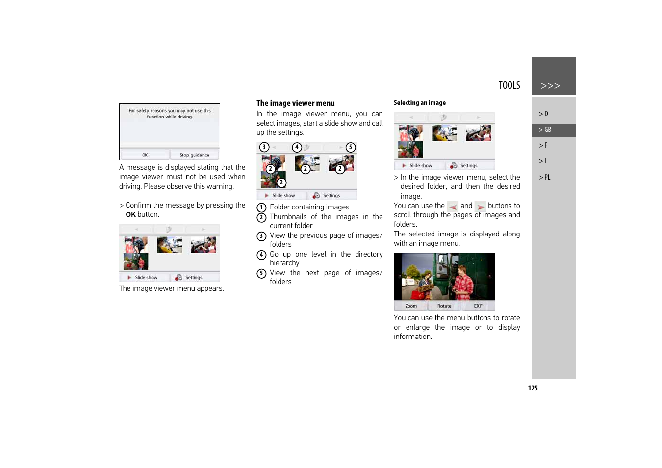 The image viewer menu, Selecting an image, Tools | Becker revo.2 User Manual | Page 125 / 155