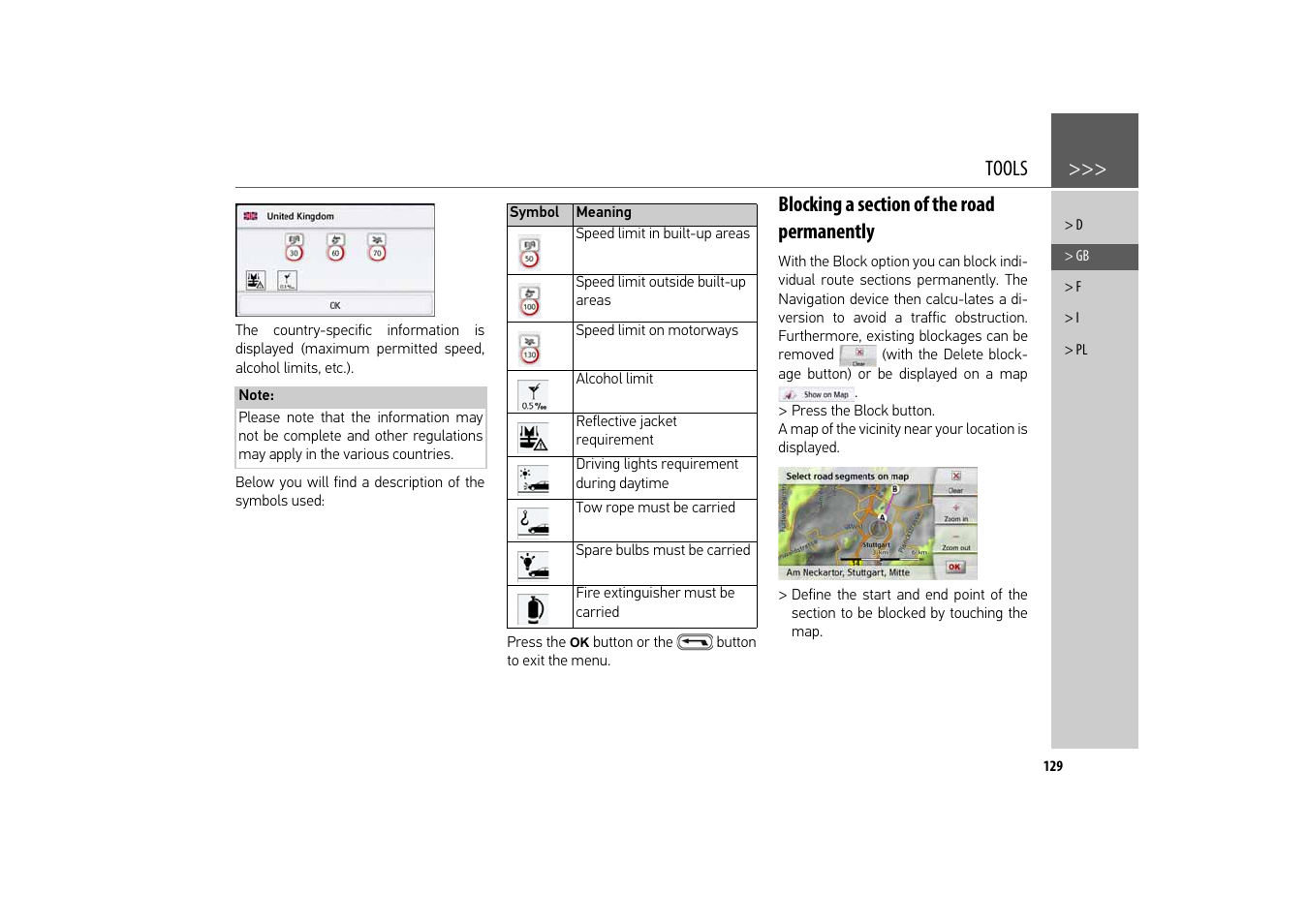 Blocking a section of the road permanently, Tools | Becker revo.2 User Manual | Page 129 / 155
