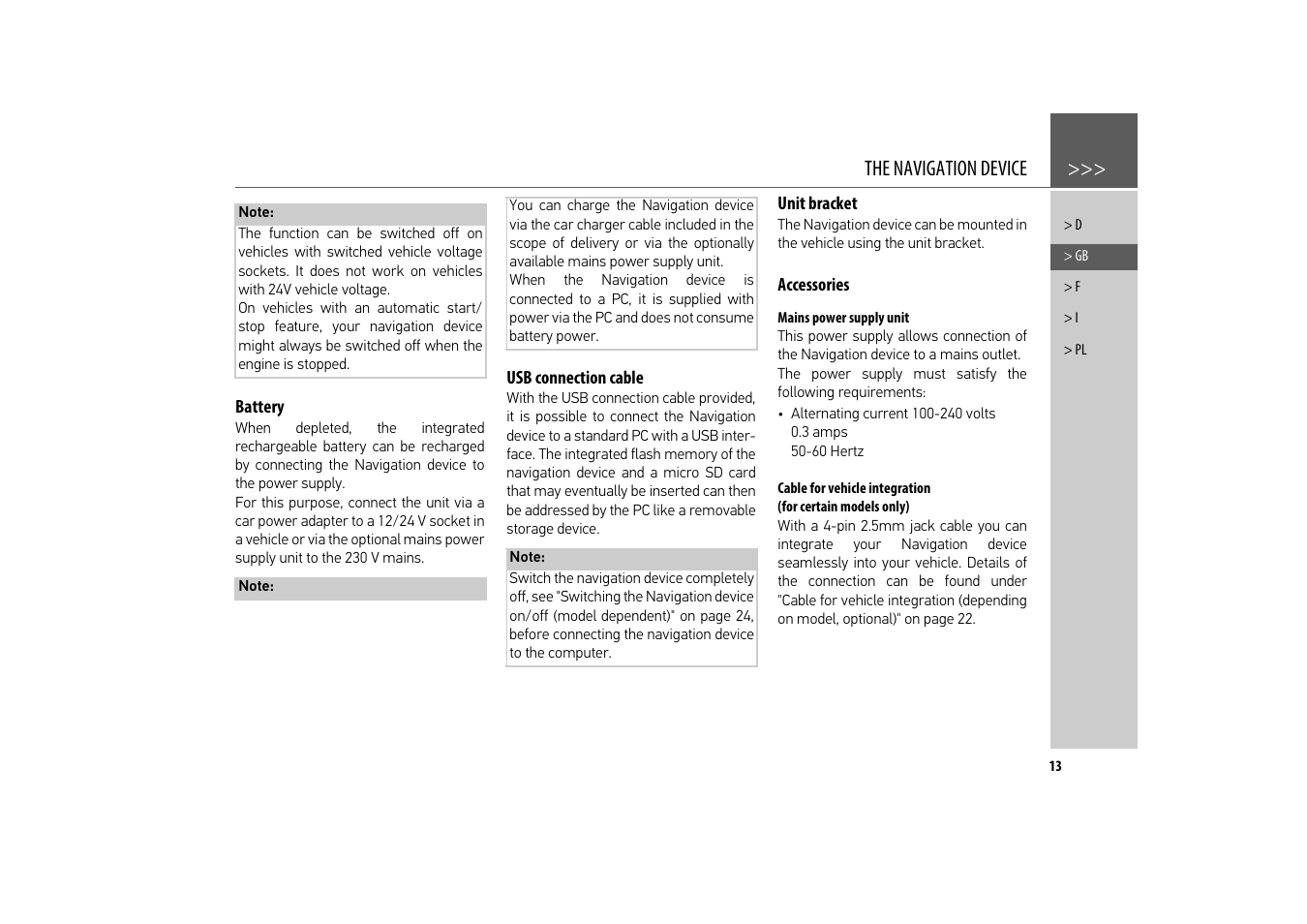 Battery, Usb connection cable, Unit bracket | Accessories, Mains power supply unit | Becker revo.2 User Manual | Page 13 / 155