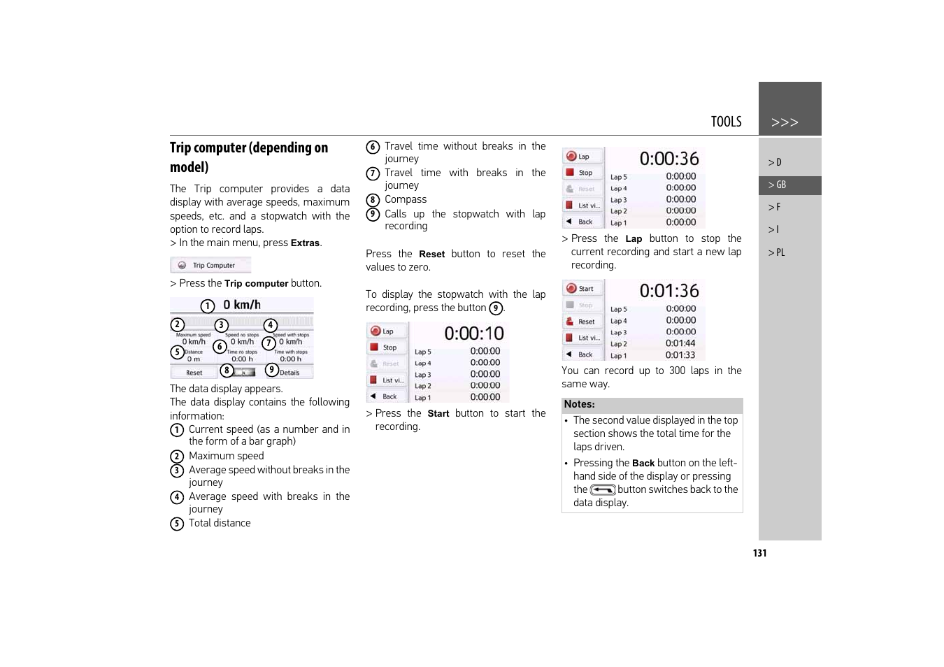 Trip computer (depending on model), Tools | Becker revo.2 User Manual | Page 131 / 155