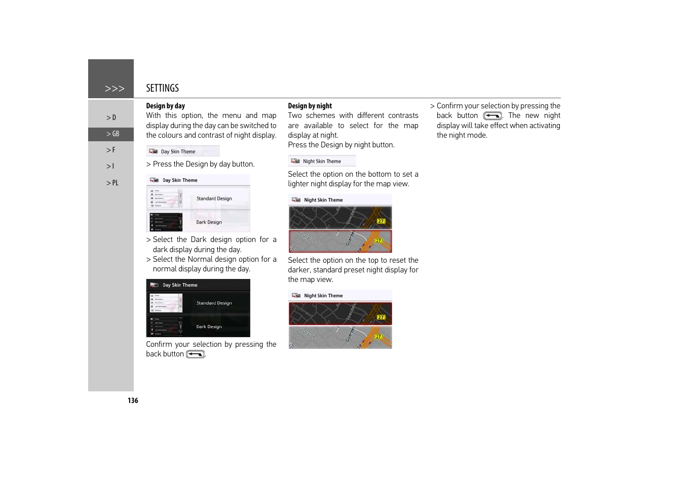 Design by day, Design by night, Settings | Becker revo.2 User Manual | Page 136 / 155