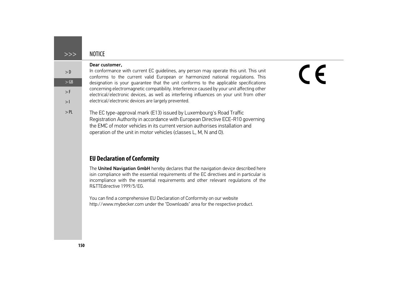 Notice, Eu declaration of conformity | Becker revo.2 User Manual | Page 150 / 155