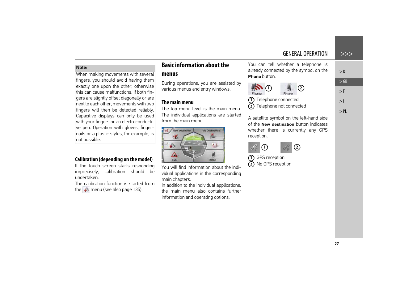 Calibration (depending on the model), Basic information about the menus, The main menu | Basic information about the menus 27, General operation | Becker revo.2 User Manual | Page 27 / 155