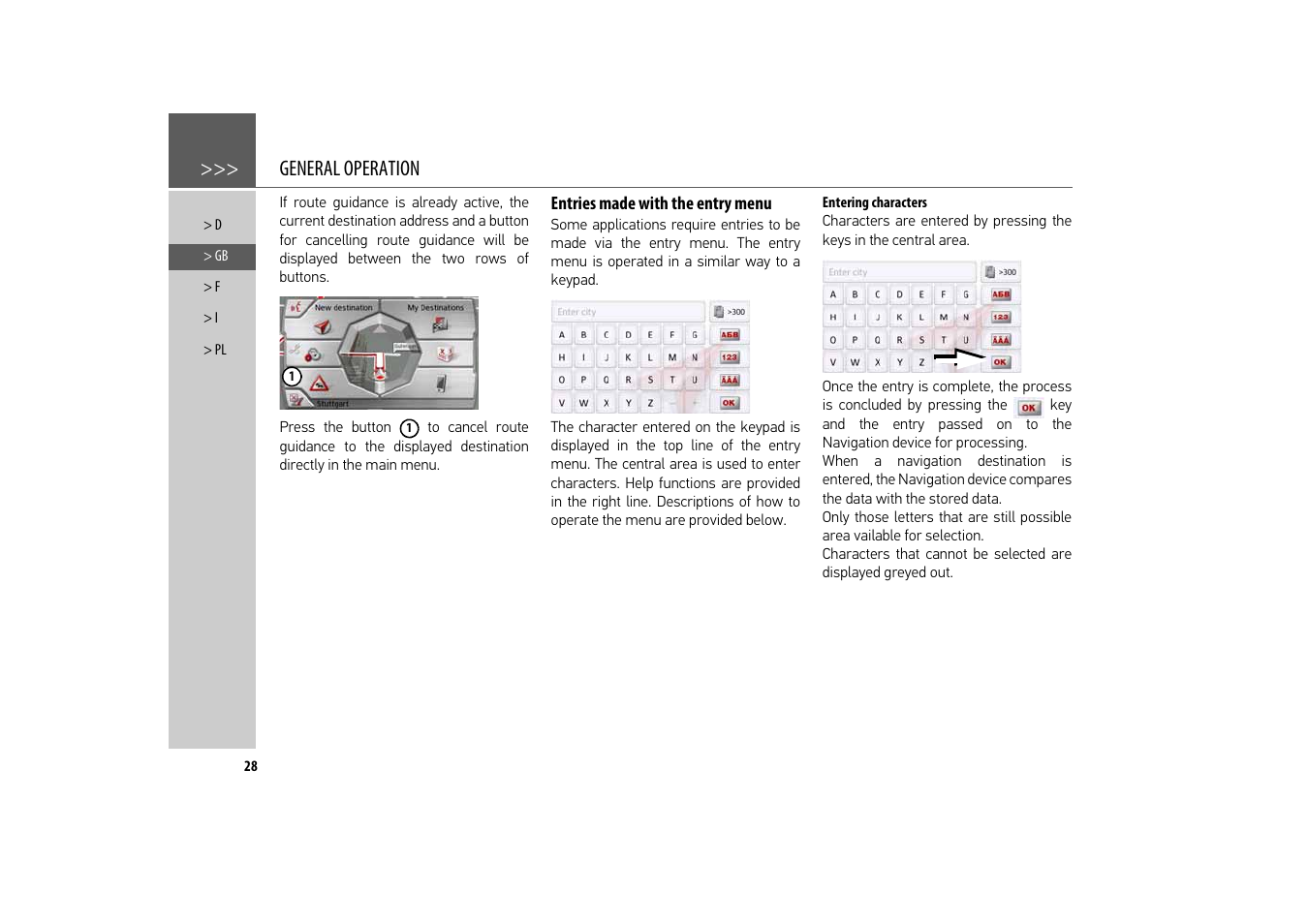 Entries made with the entry menu, Entering characters, General operation | Becker revo.2 User Manual | Page 28 / 155