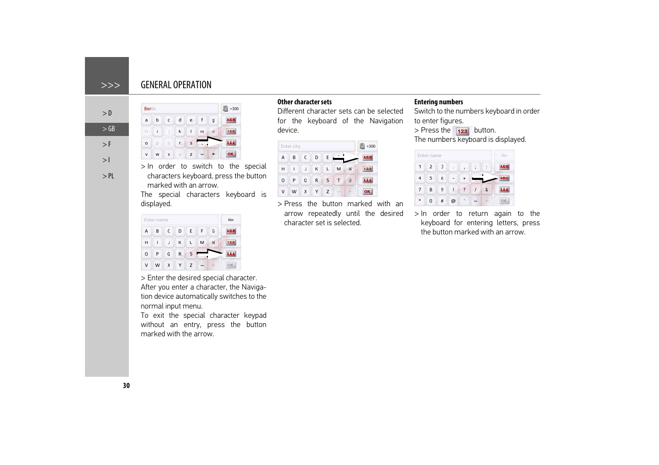 Other character sets, Entering numbers, General operation | Becker revo.2 User Manual | Page 30 / 155