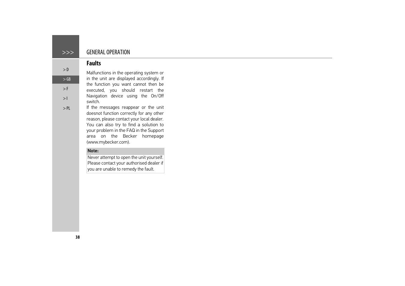 Faults | Becker revo.2 User Manual | Page 38 / 155