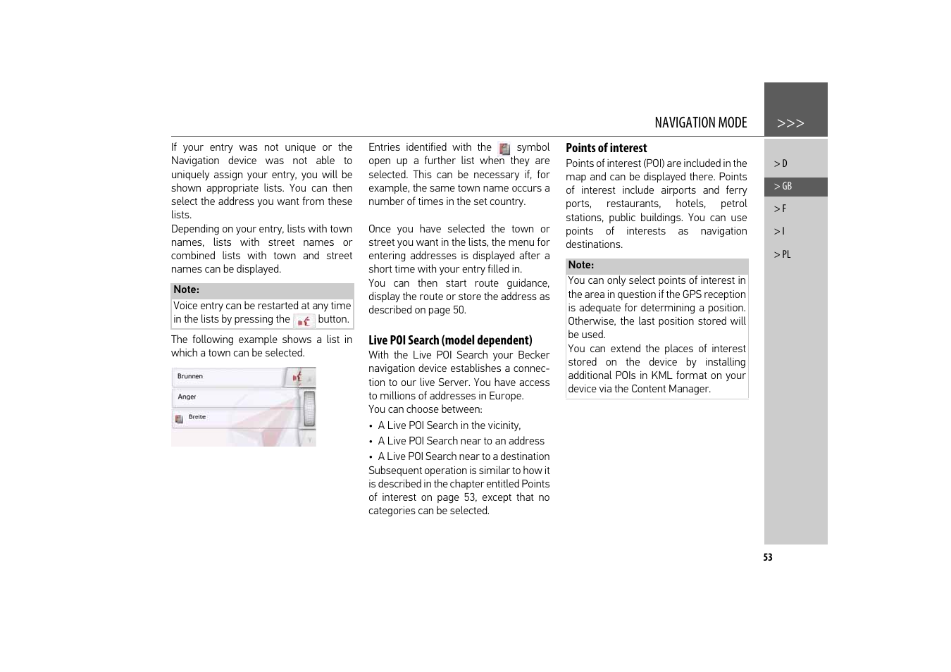 Live poi search (model dependent), Points of interest, Navigation mode | Becker revo.2 User Manual | Page 53 / 155