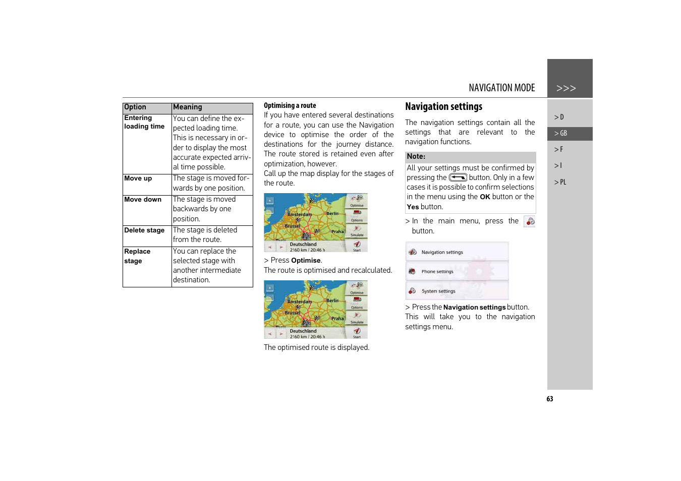 Optimising a route, Navigation settings, Navigation mode | Becker revo.2 User Manual | Page 63 / 155