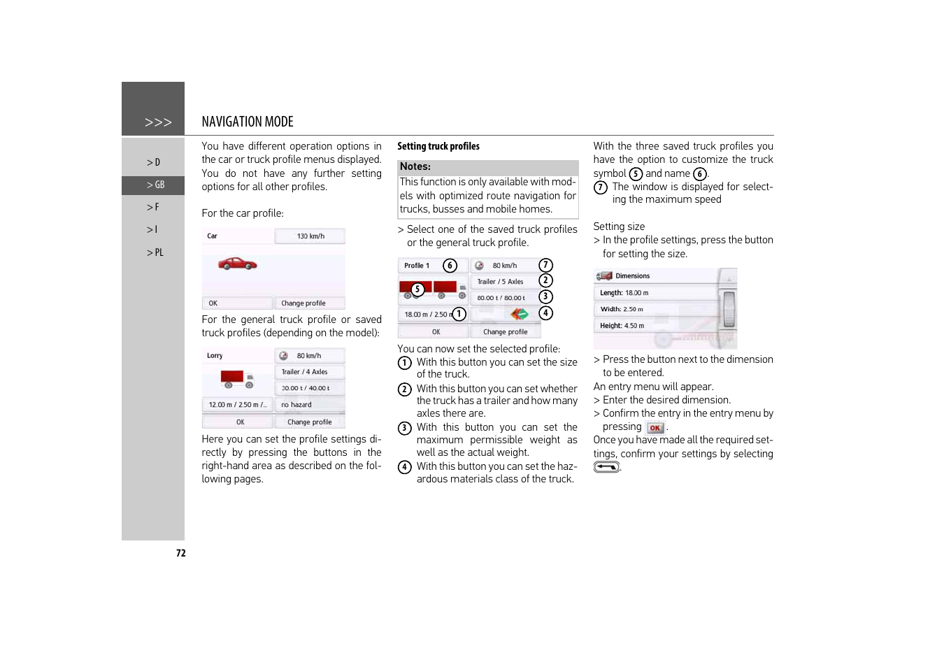 Setting truck profiles, Navigation mode | Becker revo.2 User Manual | Page 72 / 155