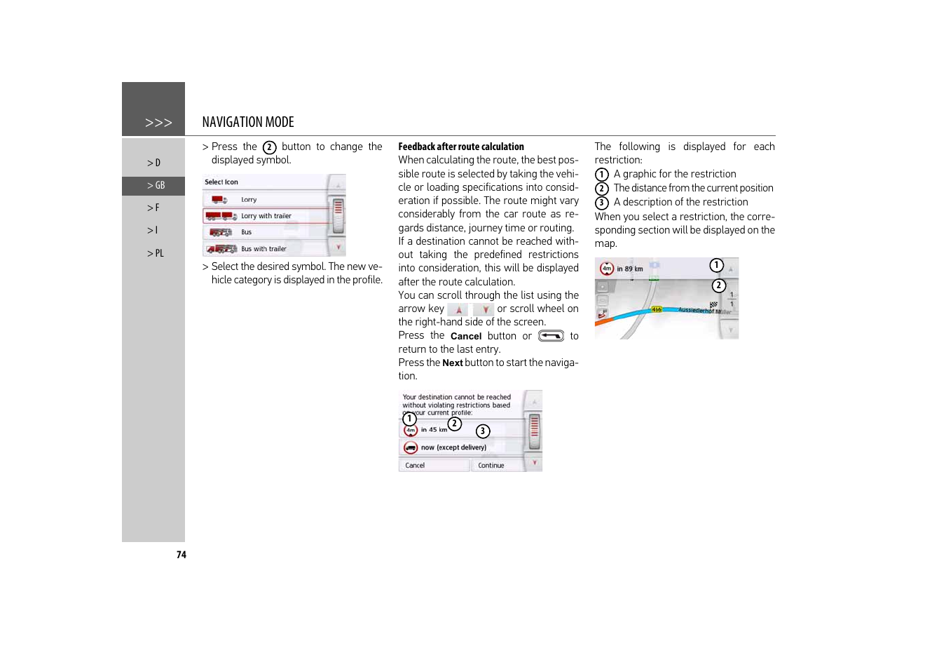 Feedback after route calculation, Navigation mode | Becker revo.2 User Manual | Page 74 / 155