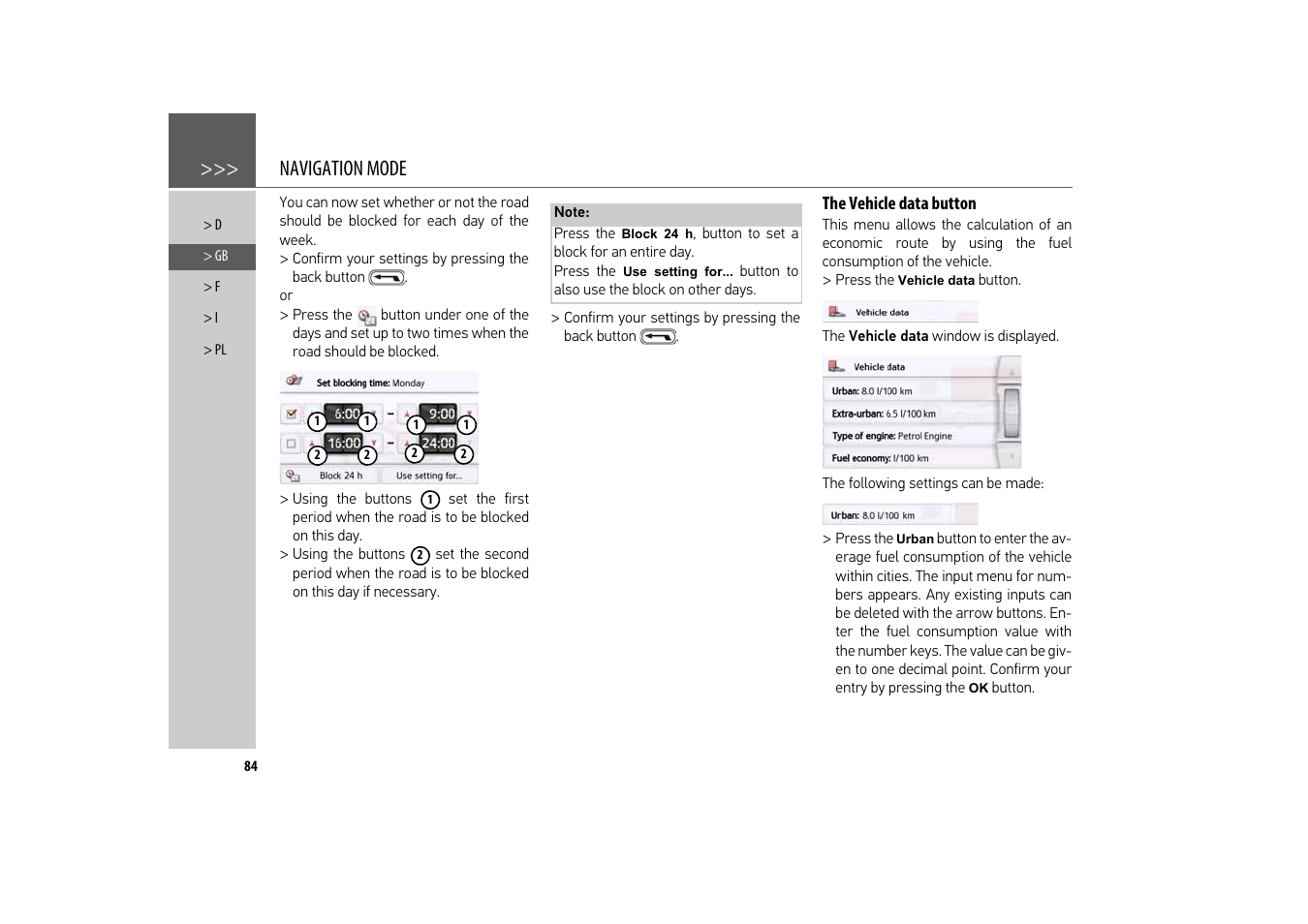 The vehicle data button, Navigation mode | Becker revo.2 User Manual | Page 84 / 155