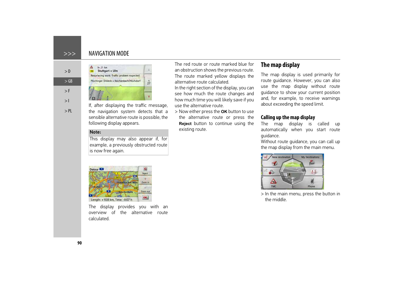 The map display, Calling up the map display, Navigation mode | Becker revo.2 User Manual | Page 90 / 155