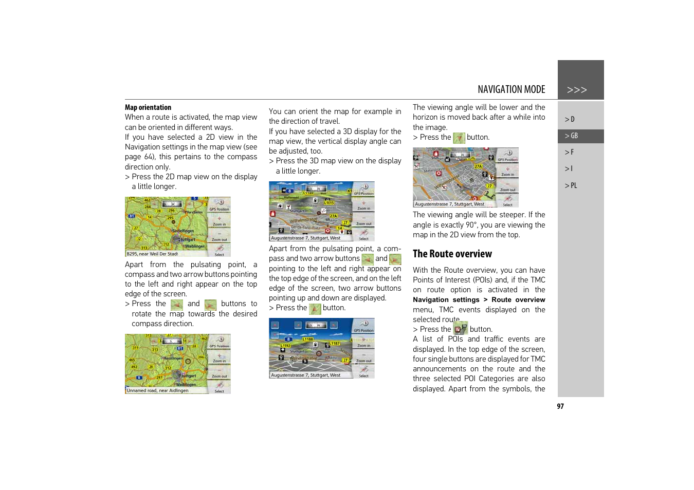 Map orientation, The route overview, Navigation mode | Becker revo.2 User Manual | Page 97 / 155