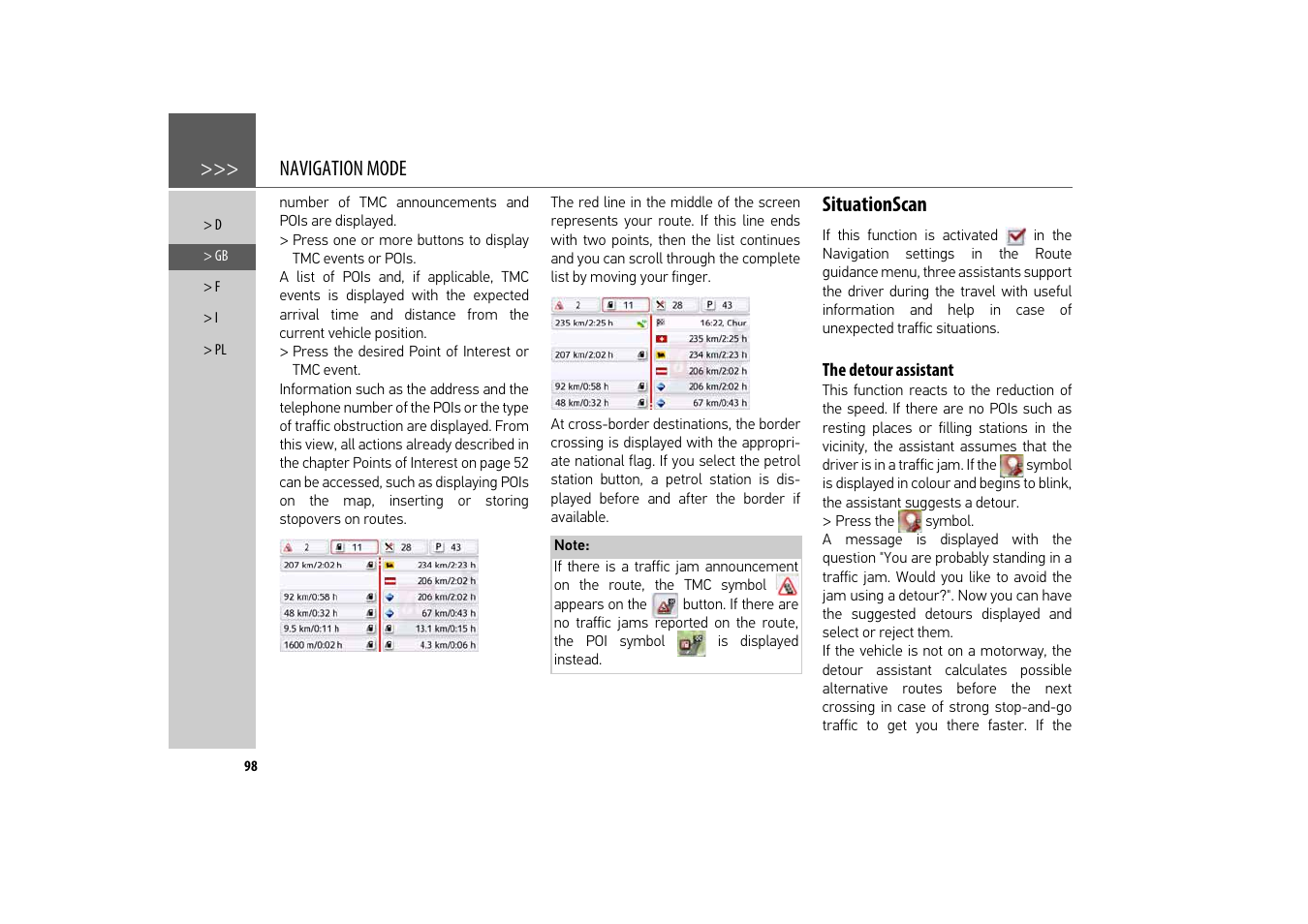 Situationscan, The detour assistant, Navigation mode | Becker revo.2 User Manual | Page 98 / 155