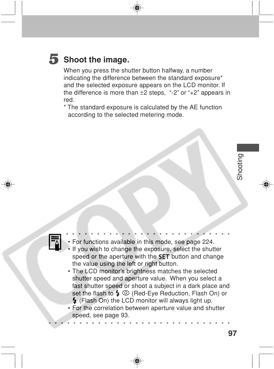 Shoot the image, Shooting | Canon SC A60 User Manual | Page 101 / 230