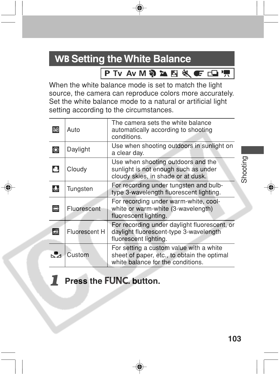 Setting the white balance | Canon SC A60 User Manual | Page 107 / 230