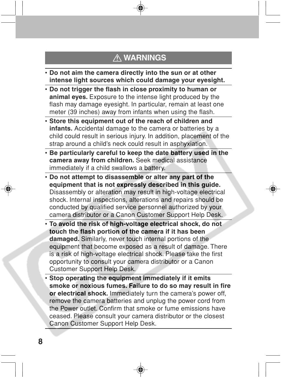 8warnings | Canon SC A60 User Manual | Page 12 / 230