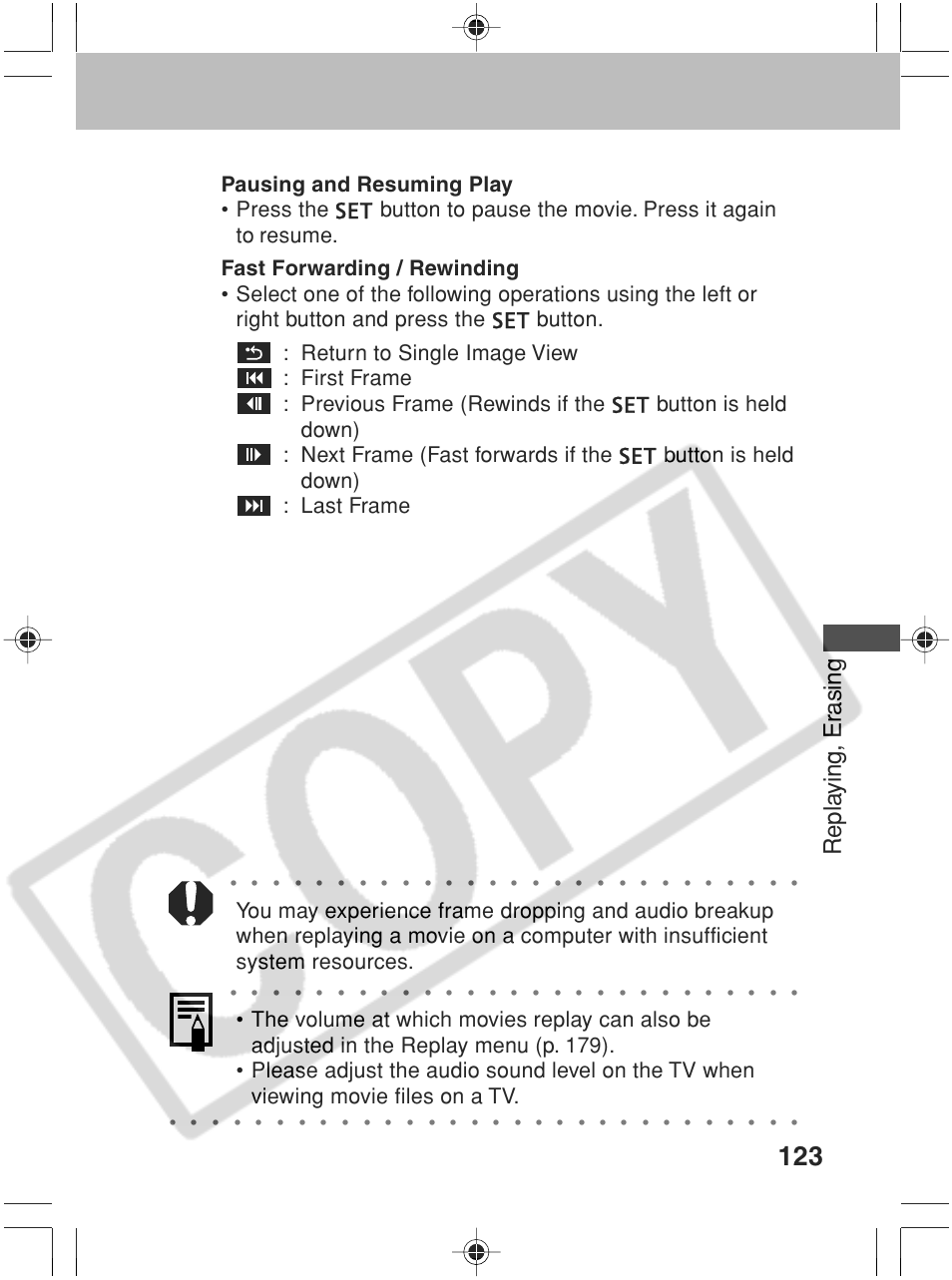 Repla ying, er asing | Canon SC A60 User Manual | Page 127 / 230