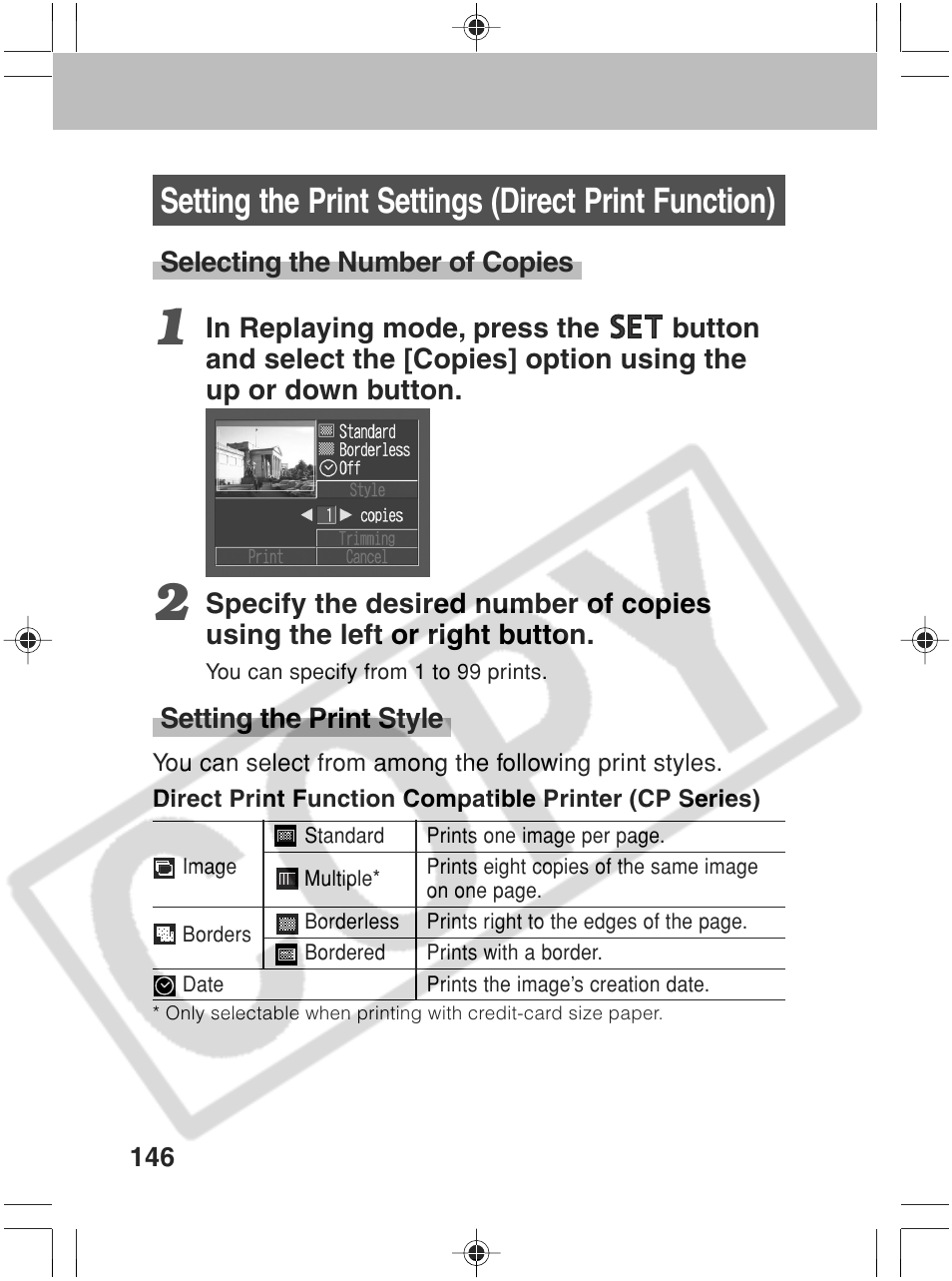 Setting the print settings (direct print function) | Canon SC A60 User Manual | Page 150 / 230