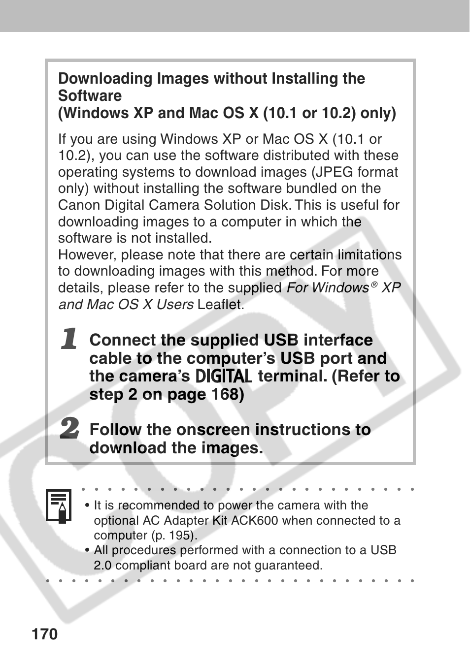 Xp and mac os x users leaflet | Canon SC A60 User Manual | Page 174 / 230