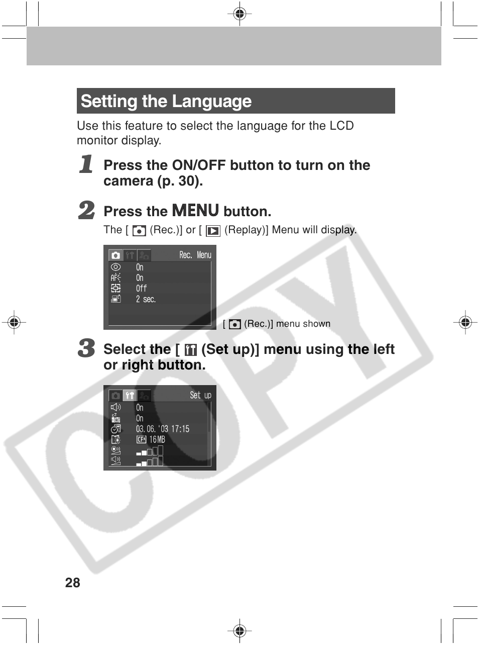 Setting the language | Canon SC A60 User Manual | Page 32 / 230