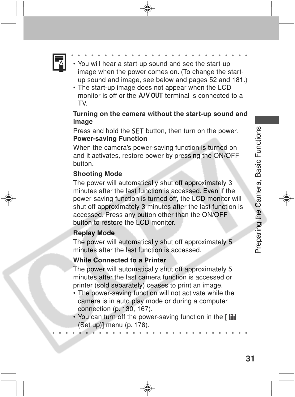 Prepar ing the camer a, basic functions | Canon SC A60 User Manual | Page 35 / 230