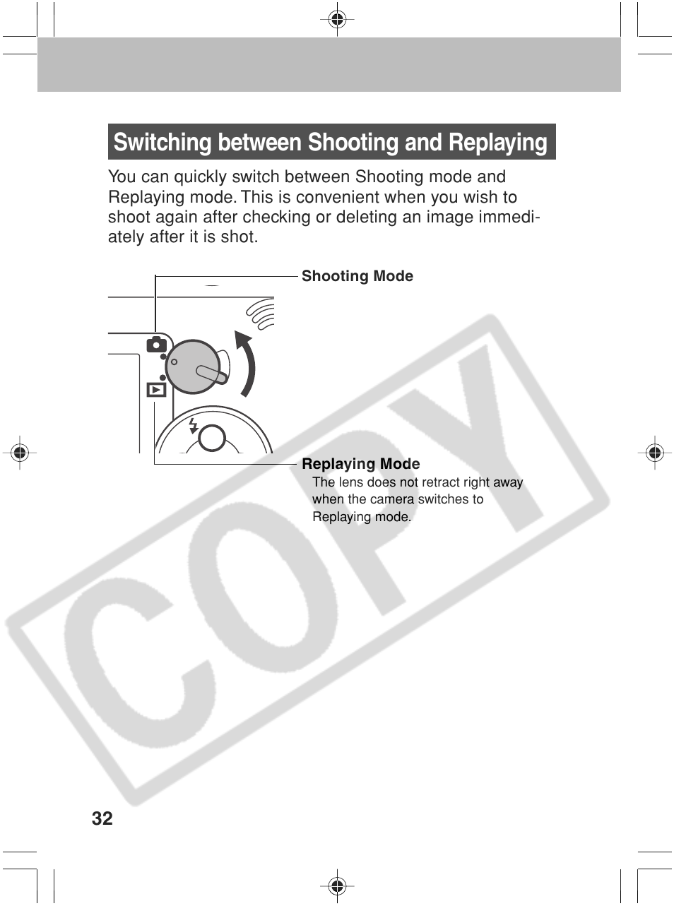 Switching between shooting and replaying | Canon SC A60 User Manual | Page 36 / 230